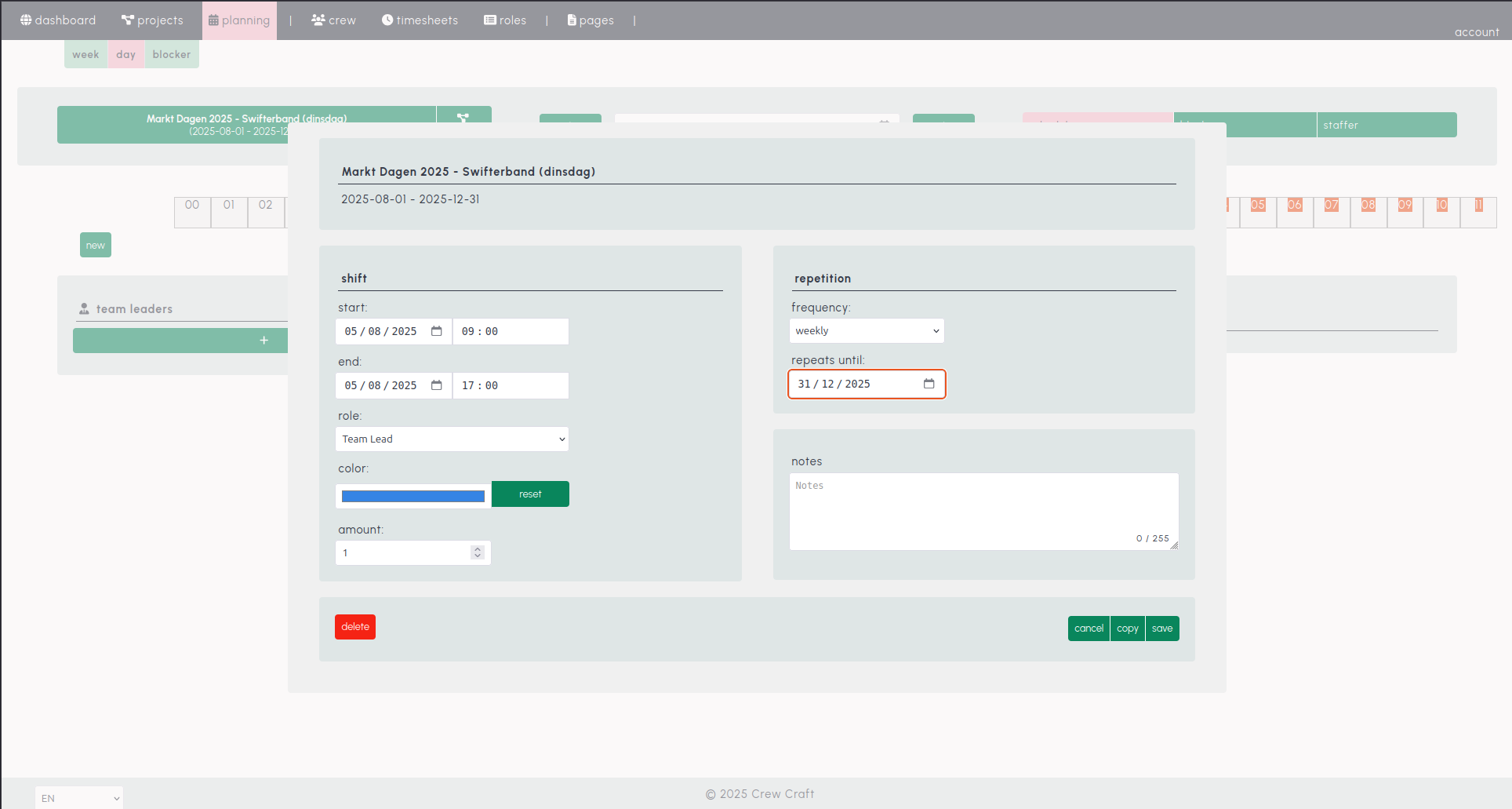 Aantal en repetitie screenshot