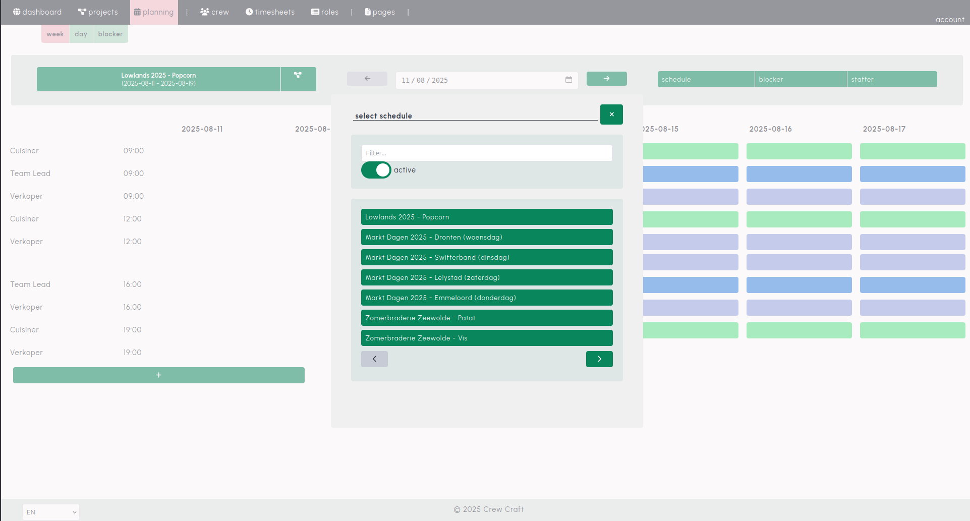 Navigeren tussen projecten screenshot