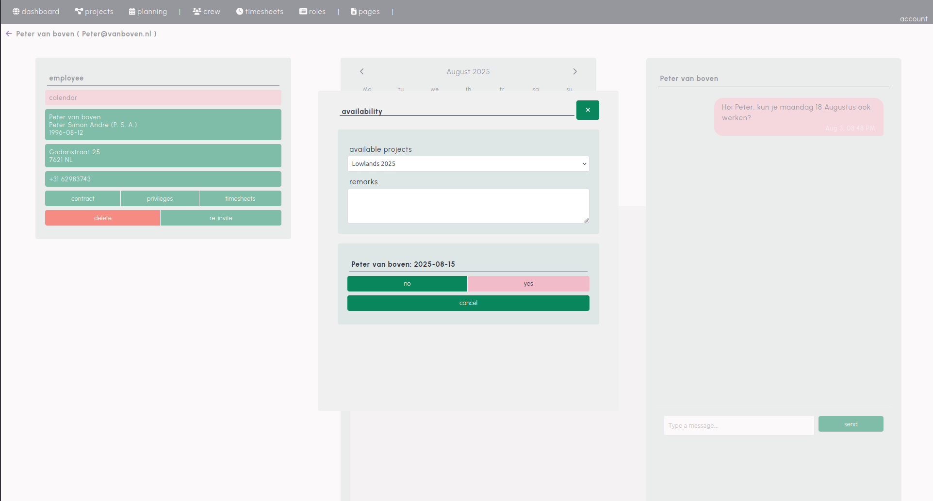 Beschikbaarheid screenshot