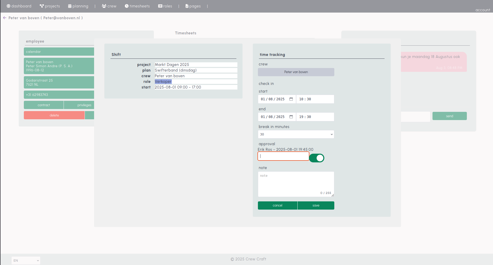 Urenregistratie screenshot