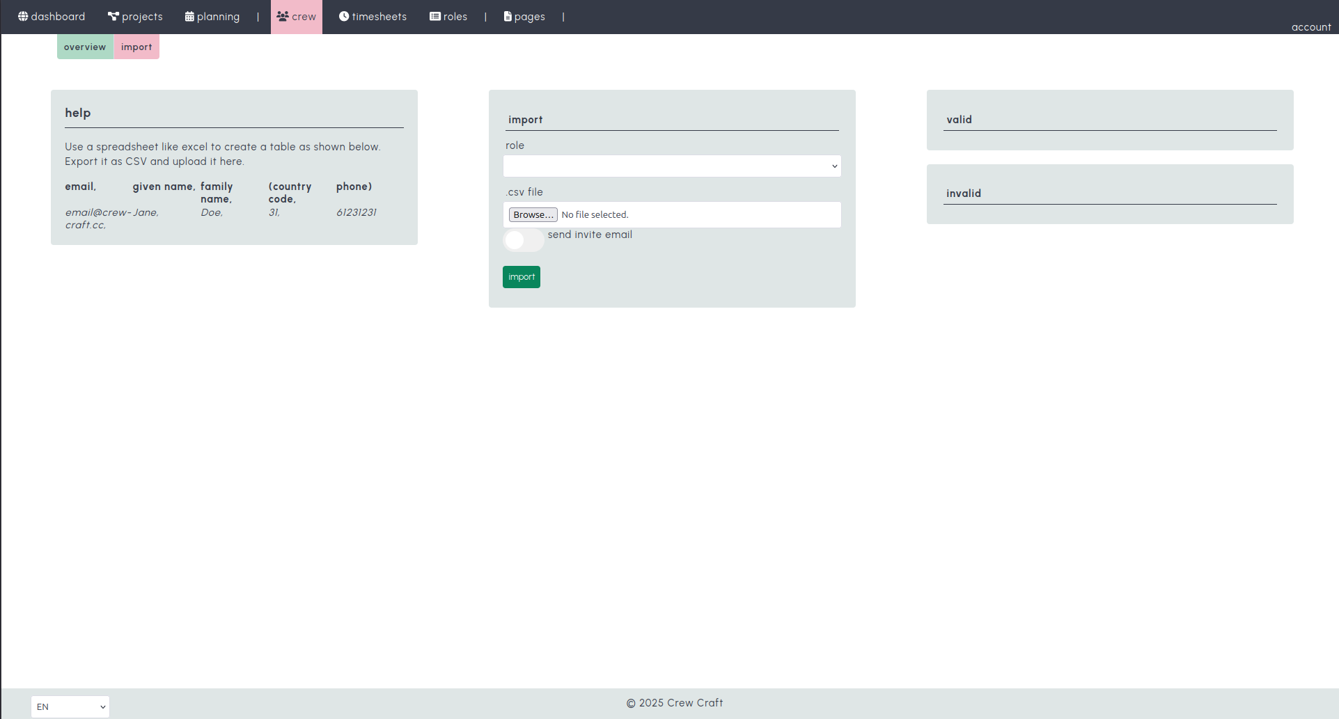 Crew importeren screenshot